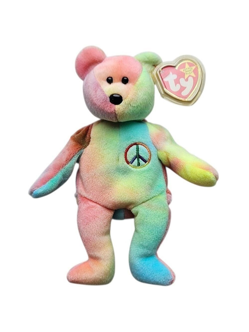 TY Beanie Baby Peace Bear 1996 Tie Dye Plush